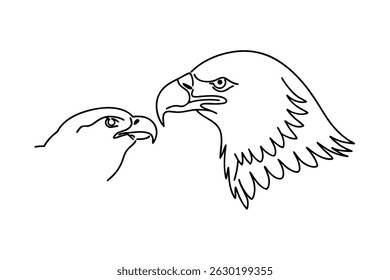 Minimalist illustration of two eagles head profiles depicting strength and majesty in line art