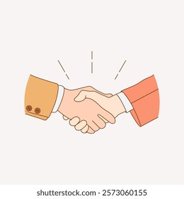 A minimalist illustration of two hands in a firm handshake, symbolizing partnership, agreement, and collaboration, with subtle accents emphasizing professionalism and trust