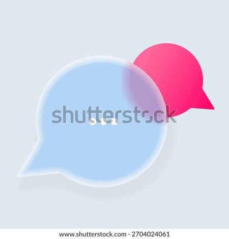 Minimalist illustration with two overlapping chat bubbles in soft blue and vibrant pink shades, representing communication, messaging, and interaction.