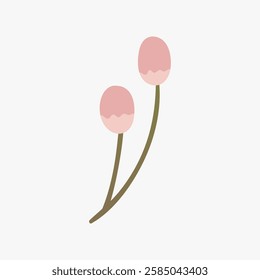 Minimalist illustration of two pink flowers with green stems on a white background. Simple flower design with pink petals. Elegant and minimal floral art. Doodle illustration vector.