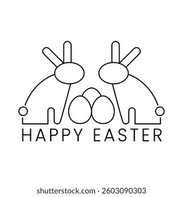 Minimalist Illustration of Two Rabbits  with Easter Eggs
