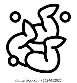 Minimalist illustration of two shrimps swimming, with their bodies forming a heart shape