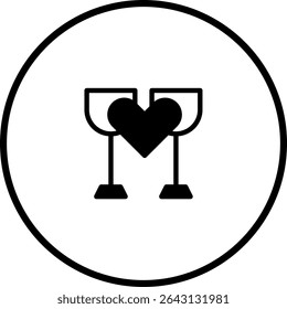 Minimalist illustration of two wine glasses and a heart for love and celebration