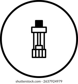 Minimalist illustration of a vape cartridge within a circular border design