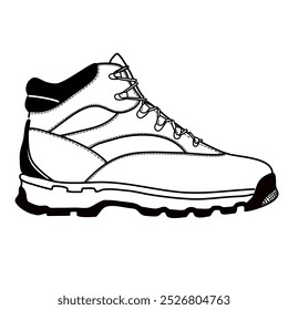 minimalist illustration of vintage casual outdoor and waterproof shoes with hiking shoes type black line art and white background