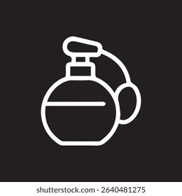 A minimalist illustration of a vintage-style perfume bottle with a bulb atomizer, on a black background. Represents elegance, fragrance, and beauty.