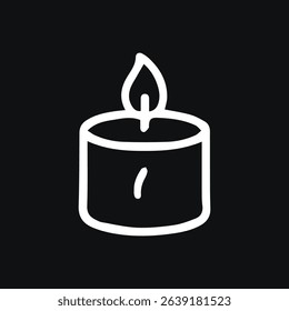 Minimalist illustration of a white candle flame against a black background symbolizing hope and tranquility perfect for backgrounds and graphic elements