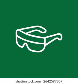 A minimalist illustration of white VR glasses against a green backdrop representing immersive virtual experiences and modern technology.