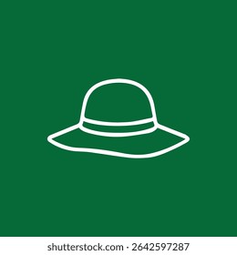 Minimalist illustration of a white wide-brimmed hat on a green background. Suitable for fashion, style, and design-related themes.