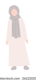 Ilustração minimalista de uma mulher com um vestido longo e fluido e hijab.  As cores pastel suaves evocam uma sensação de calma e serenidade.