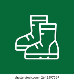 A minimalist illustration of work boots against a deep green backdrop highlighting footwear and industrial themes.