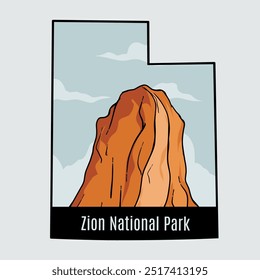 Minimalist Illustration of Zion National Park in Utah with Red Rock Formation and Sky