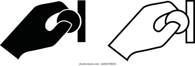 Minimalist illustrations of hand gripping a circular object and approaching a rectangular surface
