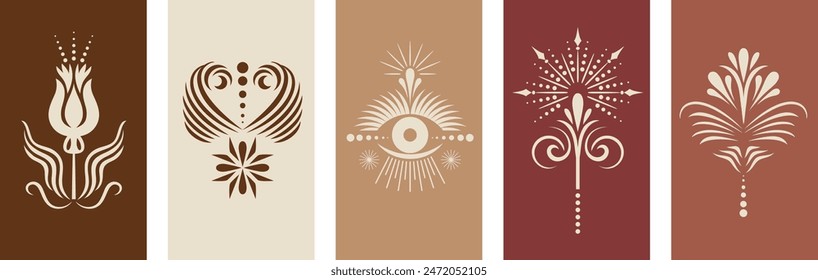 Minimalist illustrations in modern style, abstract floral elements. Printable wall decor, labels, cards, apparel designs