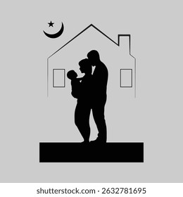 A minimalist illustretion picture of childrens love with parents shilouette vector art