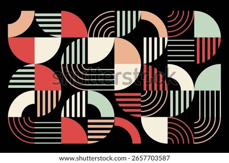 Minimalist image feature arrange of geometric shape with semicircle and quarter circle shape vector illustrator creative design.