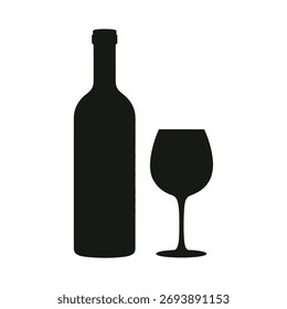 Uma imagem minimalista com um elegante vinho preto e silhueta de vidro.