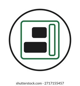 Minimalist image featuring a stylized website layout design, depicting content blocks and structure within a rounded circular frame, this abstract rendition symbolizes modern digital interface