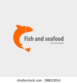 Minimalist image of a fish with some text. Logo for the fish shop, restaurant, sushi.