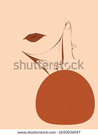 Minimalist Image of a person making a shushing gesture. Abstract face design in neutral tones, perfect for concepts of silence, secrecy, or contemplation.