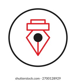 A minimalist image with a red-outlined pen nib in a circle. It symbolizes creativity, art, graphic design, writing, and digital crafting. The clean style makes it suitable for logos, branding, or