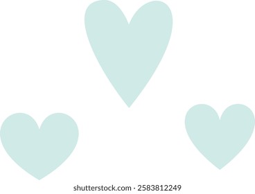 Minimalist image representing love, affection, Valentine s Day, wedding or other romantic events, with three pastel light green hearts floating on a white background