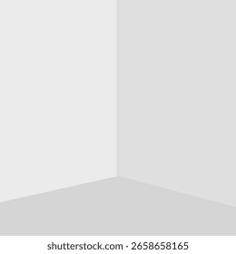 Una Imagen minimalista que muestra el rincón de una habitación donde las paredes blancas se encuentran con una superficie de suelo gris claro.