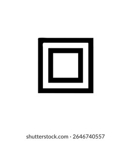 Minimalist image showing three black, nested squares centered on a white background. A simple, geometric abstract design using stark color contrast for visual appeal.
