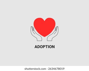 A minimalist image showing two hands cradling a red heart