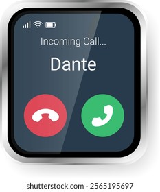 A minimalist incoming call user interface design featuring bold accept and decline buttons with clear icons on a dark background