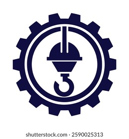 Minimalist Industrial Gear and Crane Hook Logo Design.