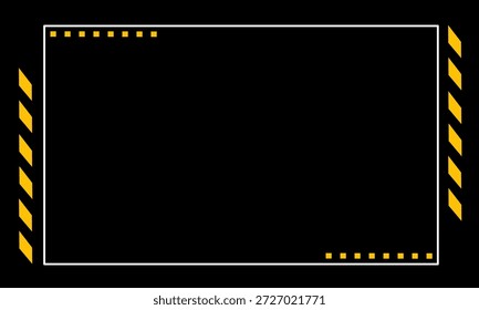 Un Vector de marco de estilo industrial minimalista con rayas amarillas llamativas y acentos punteados sobre un fondo negro, diseñado con espacio de copia Grande para texto, interfaz, póster, Anuncio	