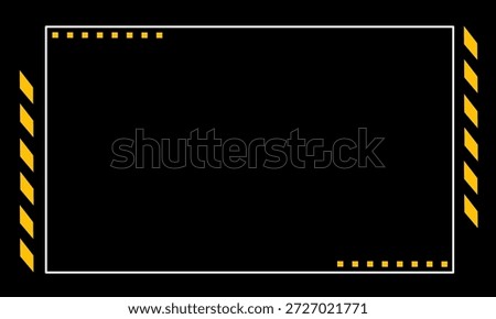 A minimalist industrial style frame vector featuring bold yellow hazard stripes and dotted accents on a black background, designed with large copy space for text, interface, poster, banner	