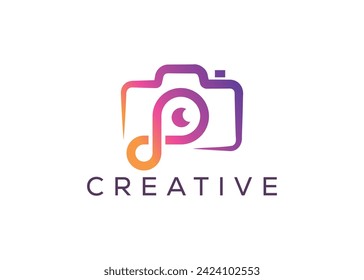 Minimalist infinity camera logo design vector template. Creative modern infinity photoshoot logo