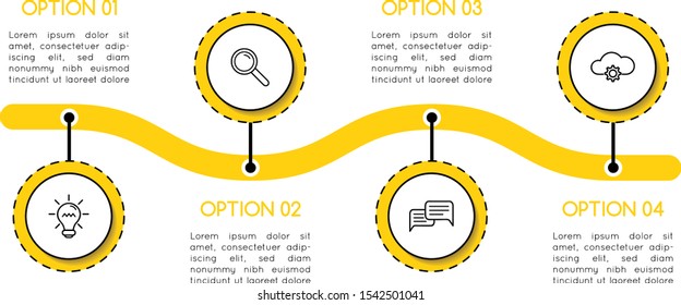 Minimalist infographic with business icons and 4 options. Timeline. Vector