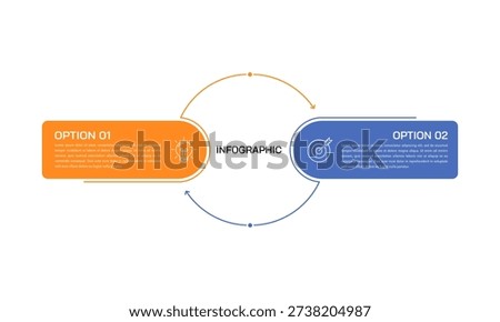 Minimalist Infographic Template for 2 Stages Workflow showing Concept of Exchange and Synergy. Vector illustration.