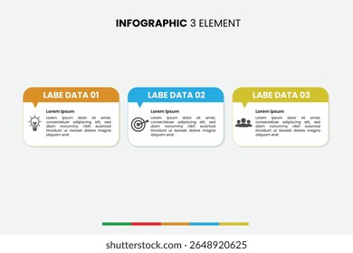 Minimalist infographic template with 3 colorful data blocks, perfect for business, report, or presentation use