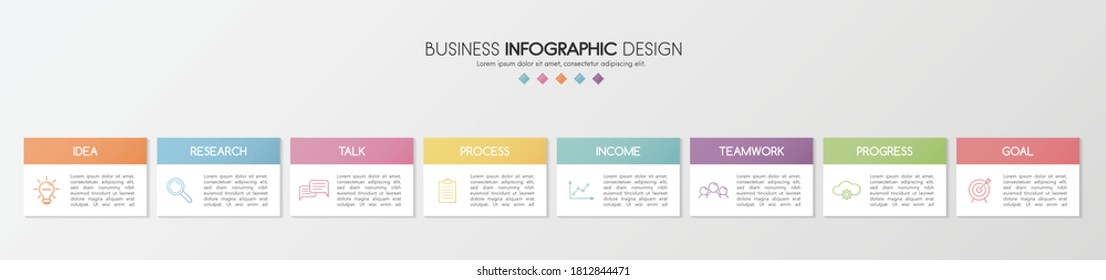 Minimalist infographic template with 8 options. Vector