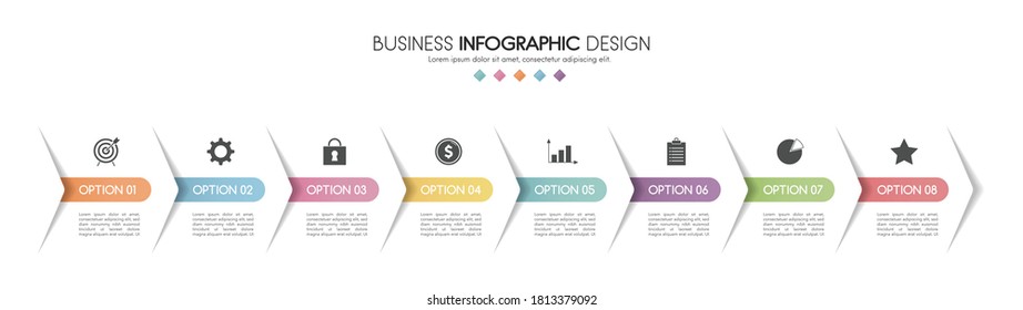 Minimalist infographic template with 8 options. Vector