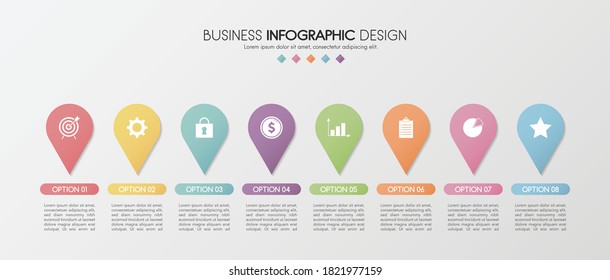 Minimalist infographic template with 8 options. Vector