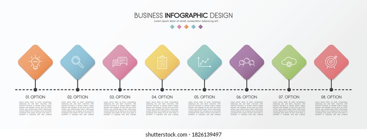 Minimalist infographic template with 8 options. Vector