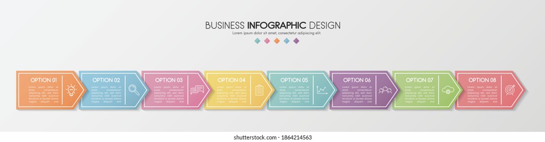 Minimalist infographic template with 8 options. Vector