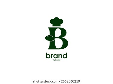 Minimalist Initial B Letter Spoon and Chef Hat Restaurant Logo Design