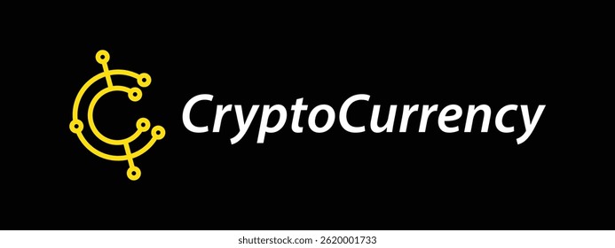 Minimalist initial C or CC cryptocurrency logo with yellow C tech symbol and white text on black background