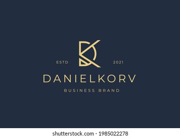 Plantilla de diseño de logotipo de letra D K inicial minimalista, estilo vintage, ilustraciones vectoriales