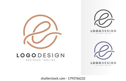 Minimalist & initial flat  E letter logo design, line art vector illustrations