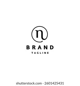 Minimalist Initial Letter N in Circle Logo Design. Elegant Letter N Connected to Minimalist Circle Logo Design.