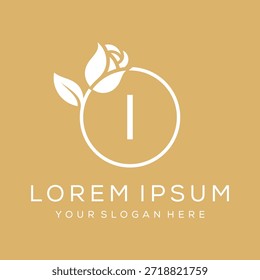 Minimalista Letra inicial I rosa flor hojas círculo logo diseño icono gráfico