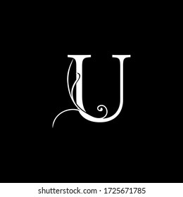Minimalist Initial U letter Luxury  Logo, vector decoration  monogram alphabet font initial in art simple floral style.