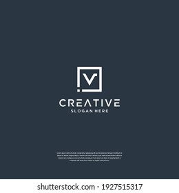 Iniciales minimalistas V con inspiración de diseño de logotipo cuadrado